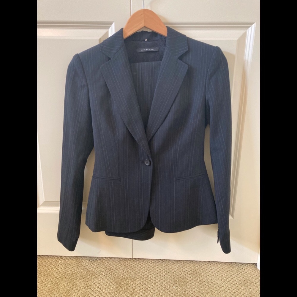 Elie Tahari Black Pinstripe Pantsuit
